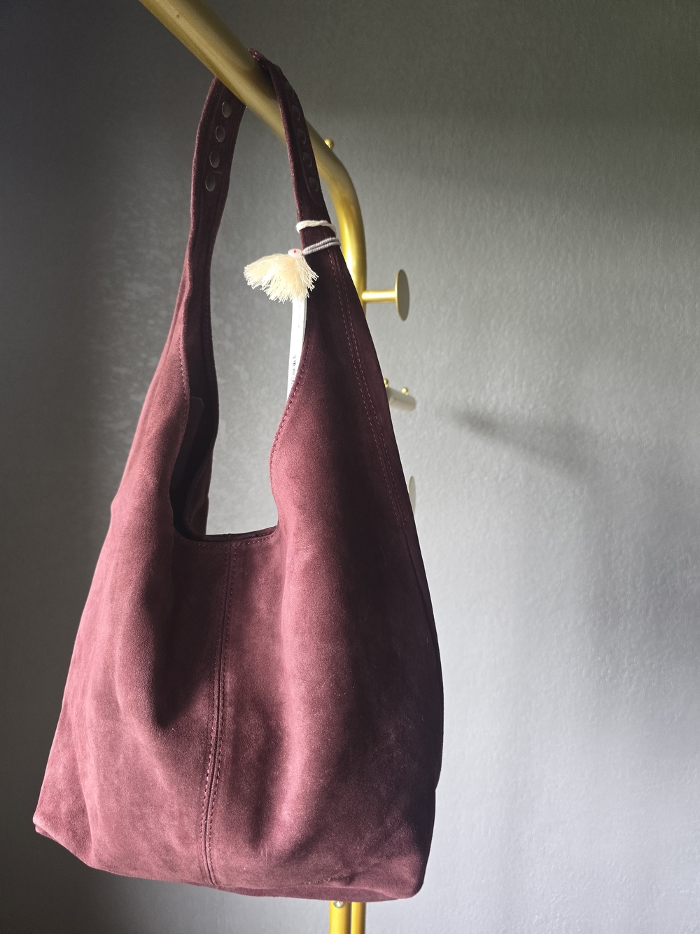 Johnny Was NWT Burgundy Italian Suede Leather Slouch Hobo Bag Purse